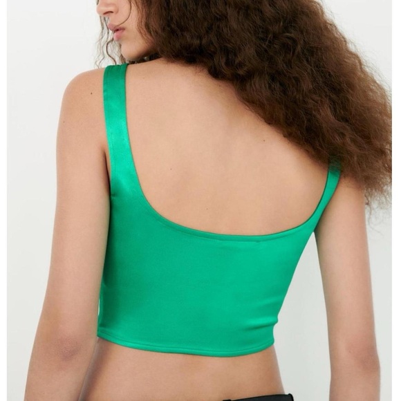 Zara Satin Corset Crop Top Green - Picture 2 of 8
